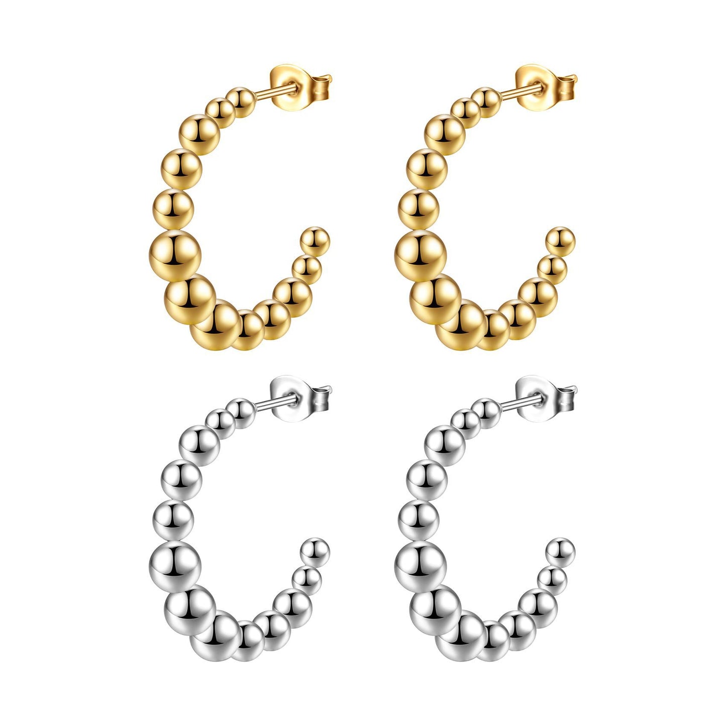 Golden Steel Ball C Shape Earring