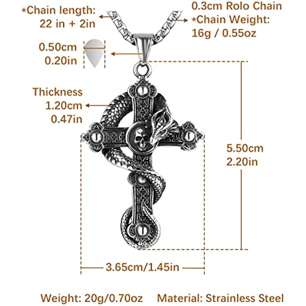 Collar de cruz de calavera gótica