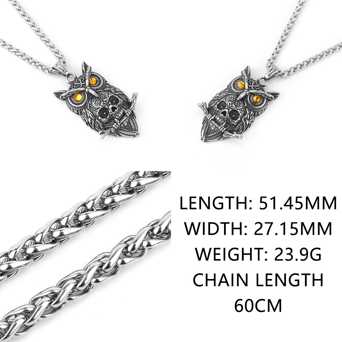 Collar con colgante de calavera de búho gótico