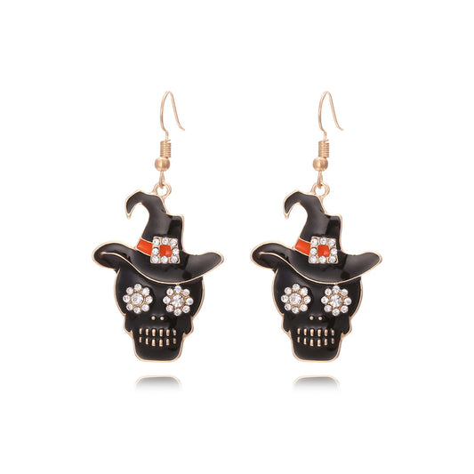 Dark Witch Hat Skull Earrings