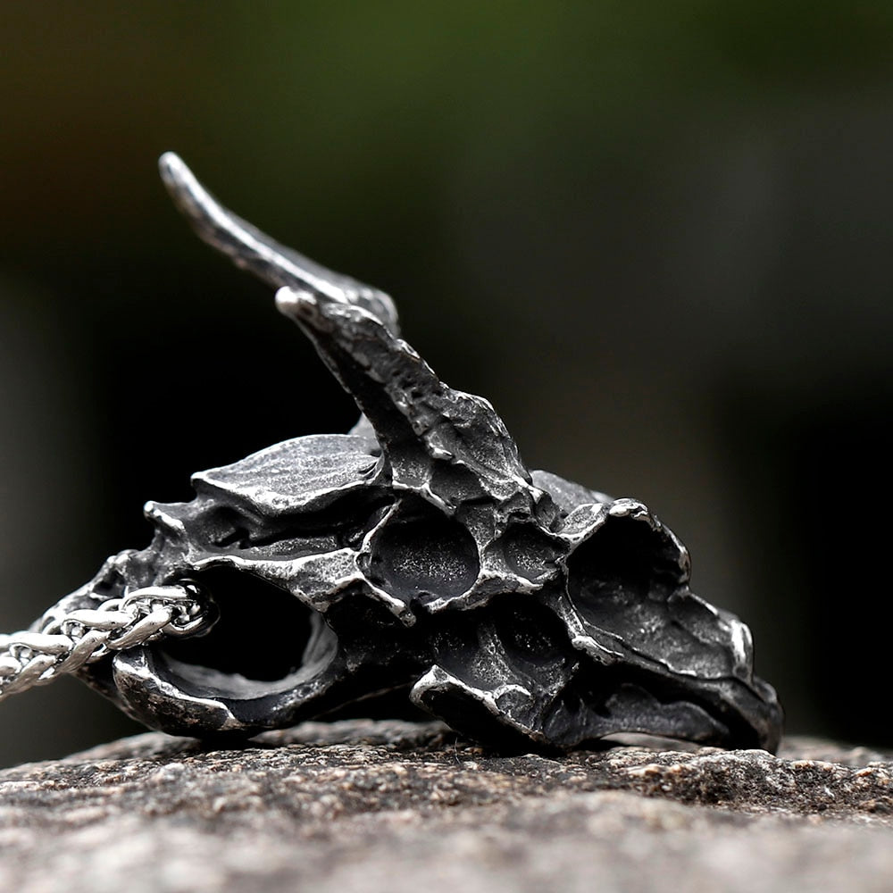 Collar con colgante de calavera de dragón vikingo