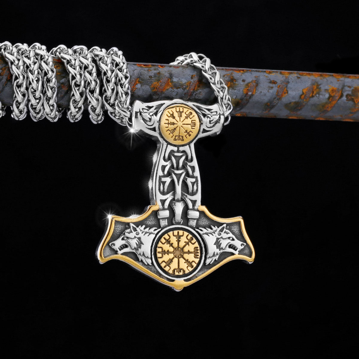 Doppelter Wolf Thor Hammer Halskette