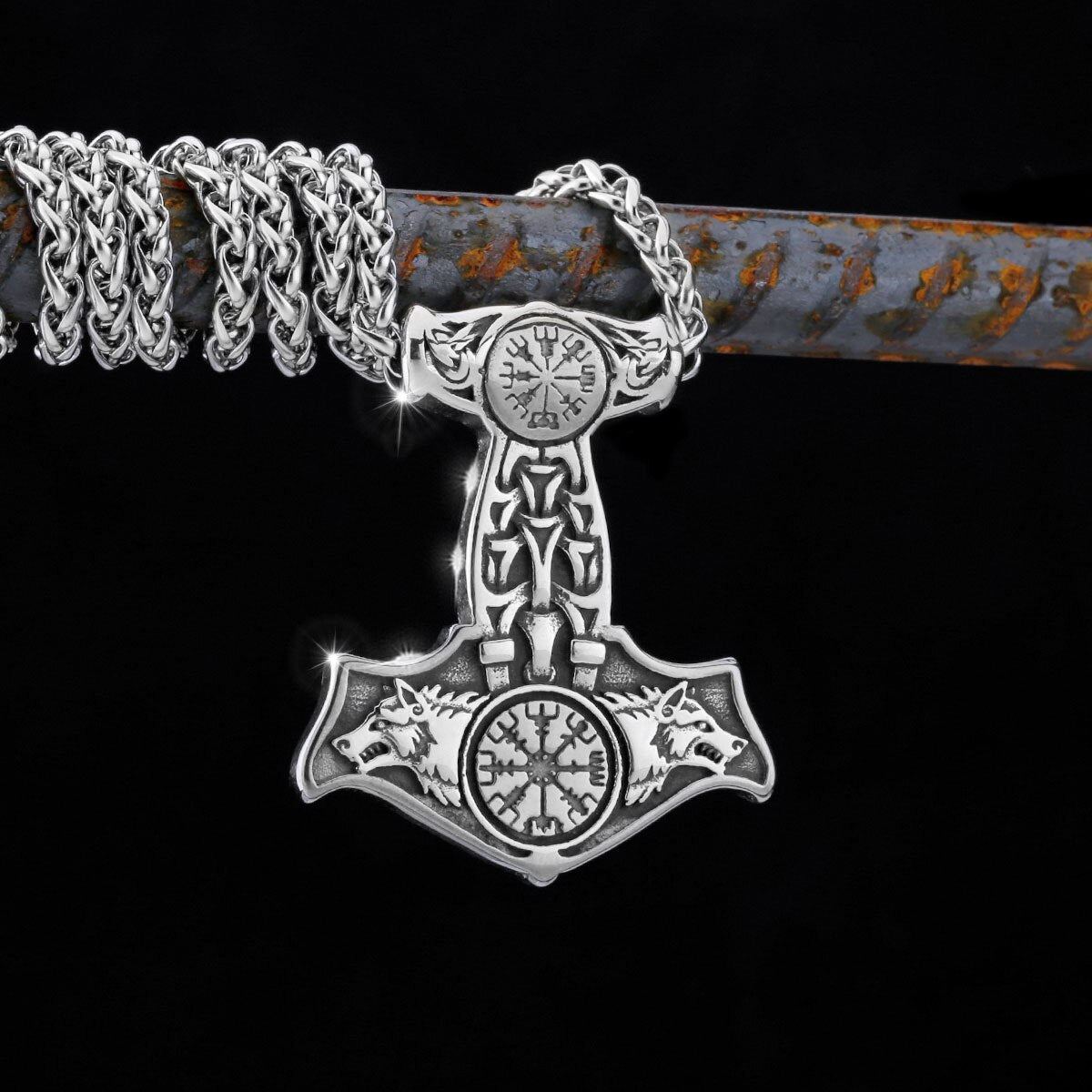 Doppelter Wolf Thor Hammer Halskette