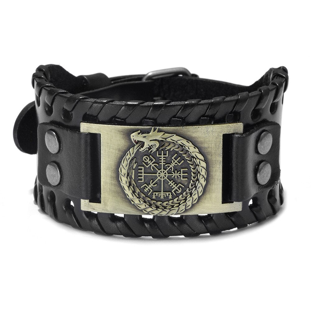 Ouroboros Viking Wide Leather Bracelet