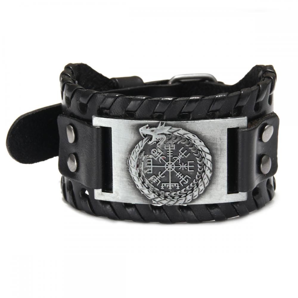 Ouroboros Viking Wide Leather Bracelet
