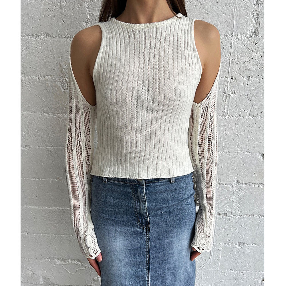 Off-the-shoulder Knit Slim-fit Top