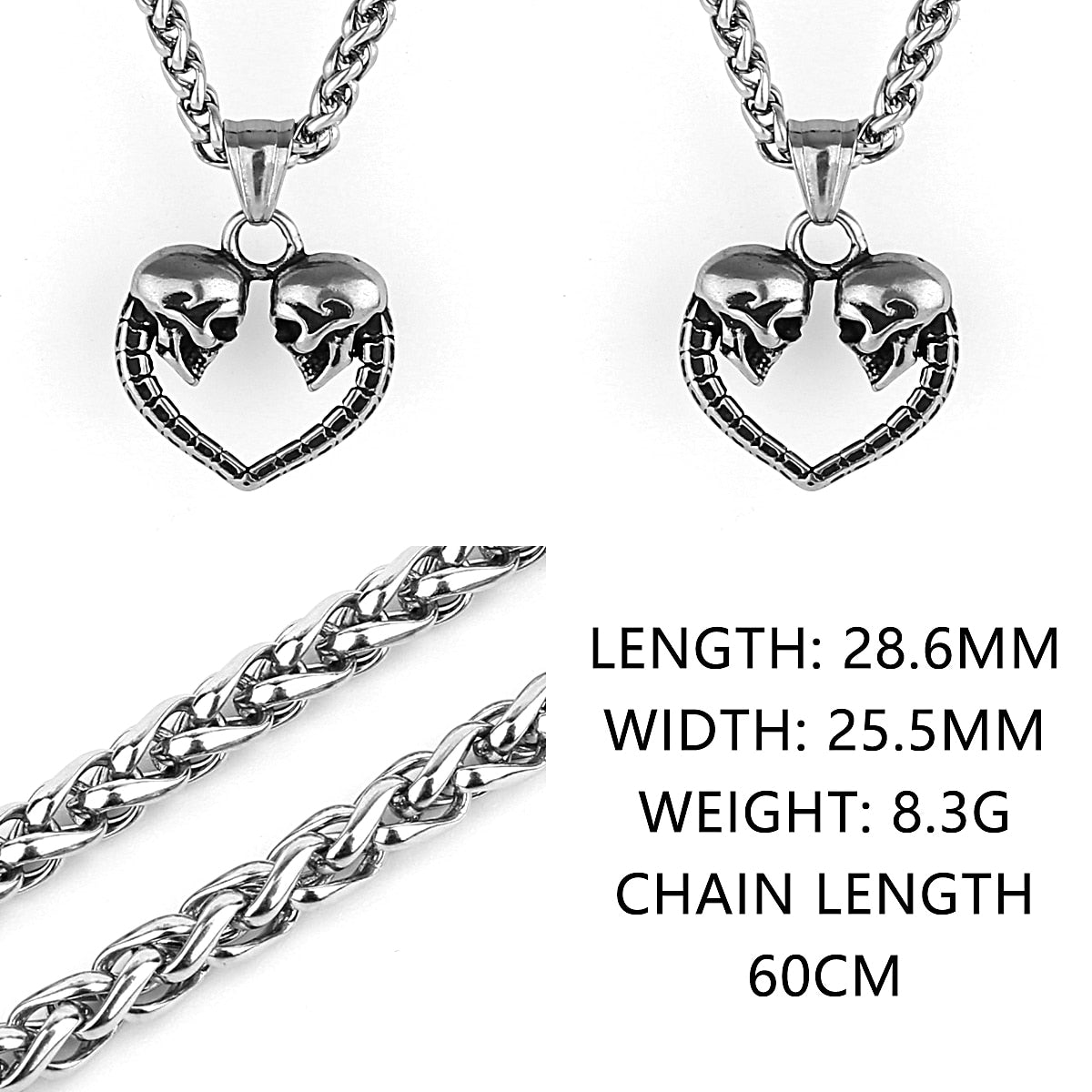 Doppelter Schädel-Herz-Anhänger