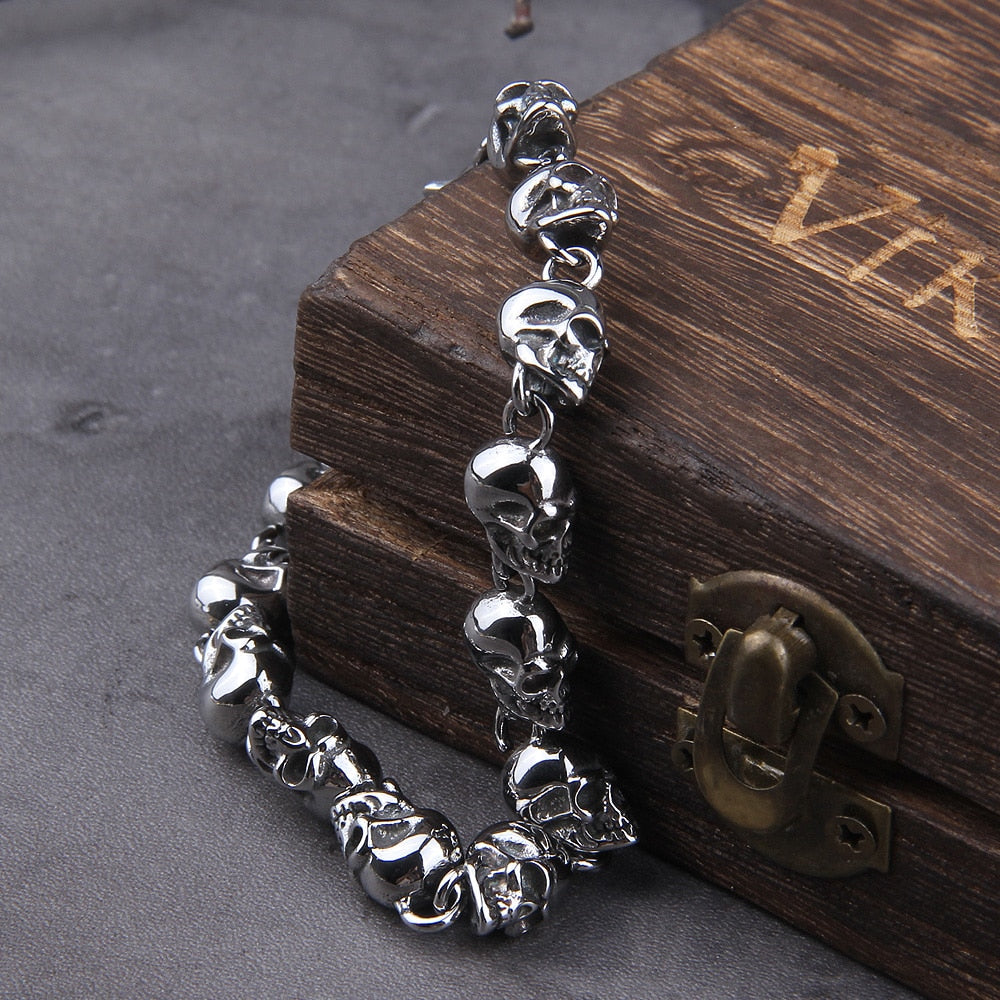 Pulsera de cadena con calavera punk
