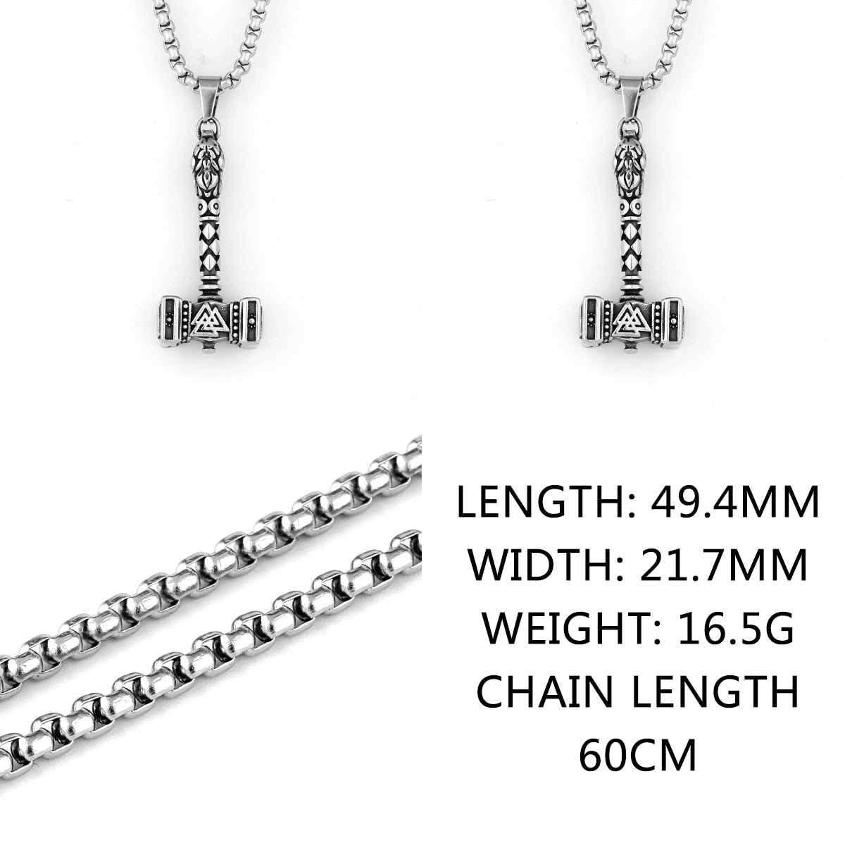 Collar de runas Valknut del martillo de Odín