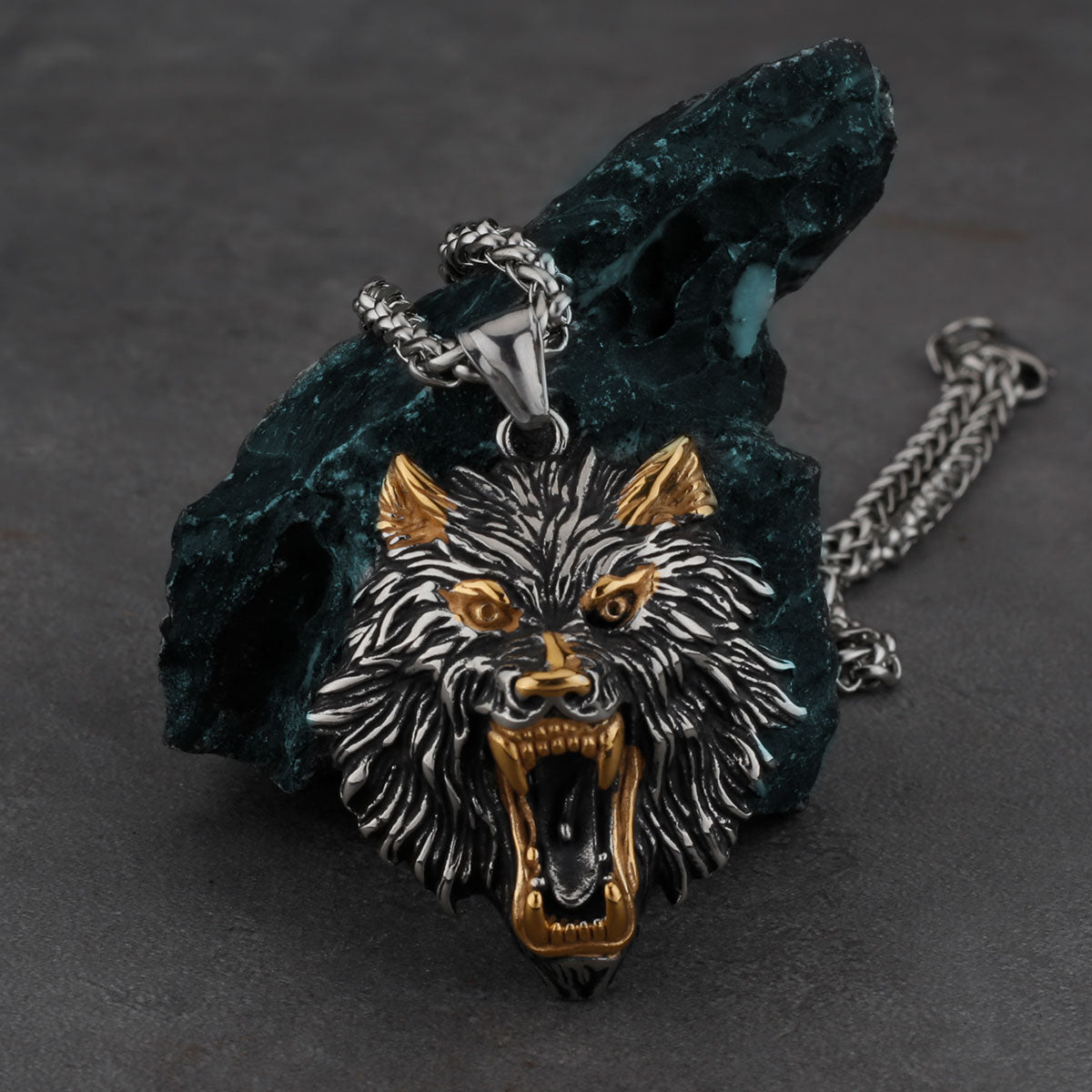 Mixed Gold Wolf Head  Necklace