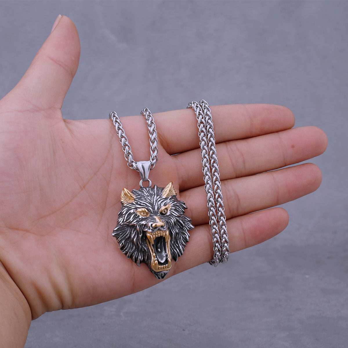 Mixed Gold Wolf Head  Necklace