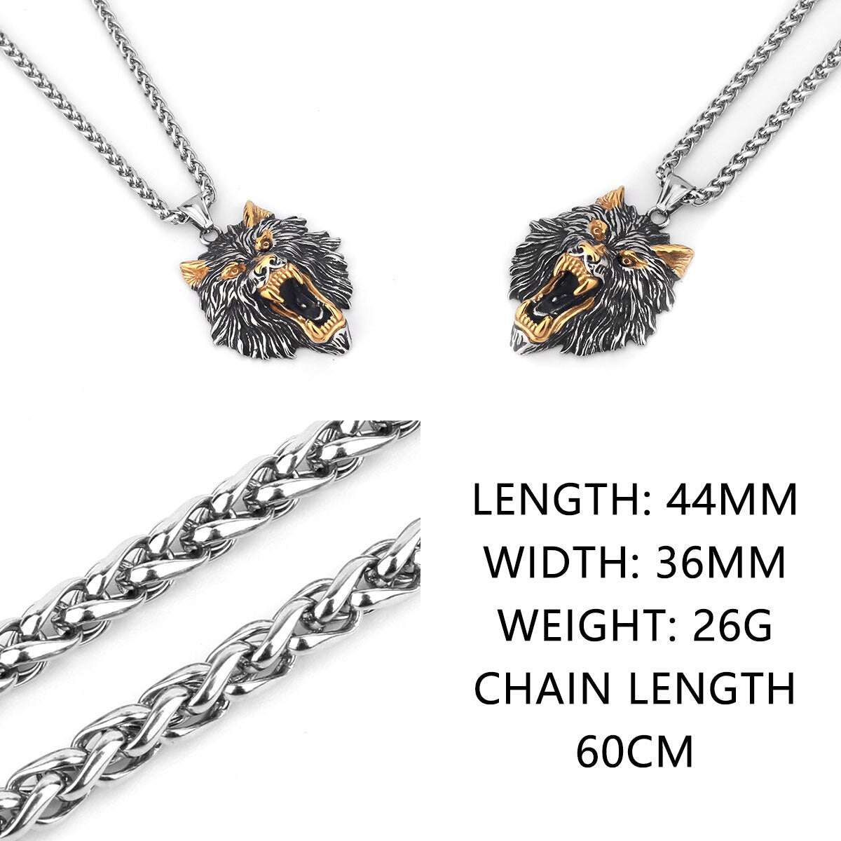 Mixed Gold Wolf Head  Necklace