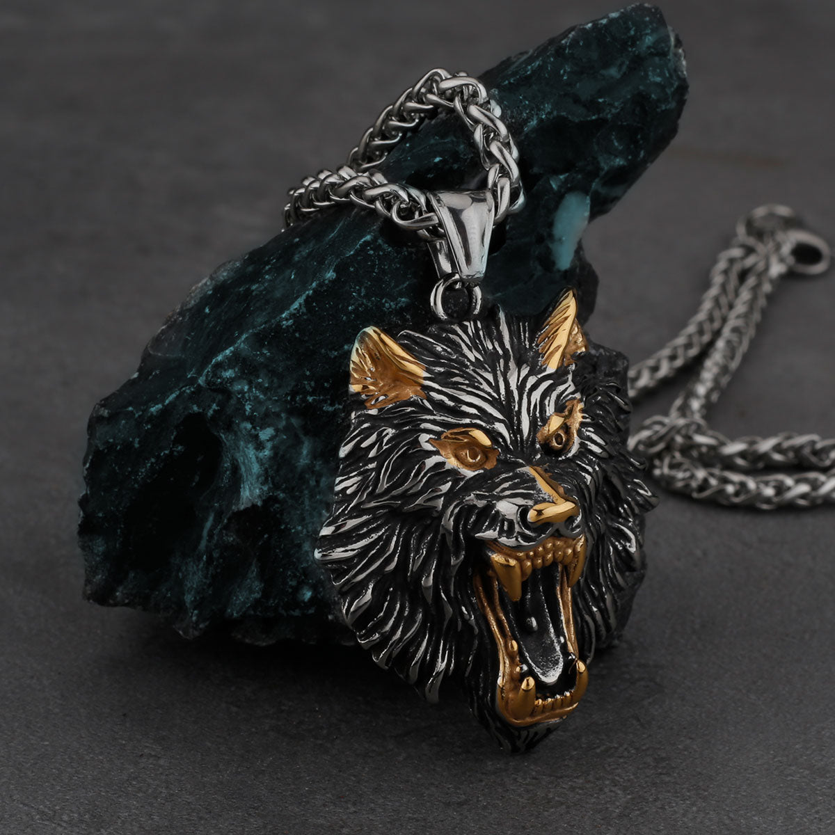 Mixed Gold Wolf Head  Necklace